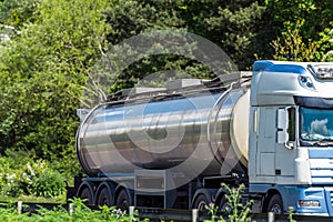 Tanker lorry truck on uk motorway in fast motion