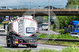 Tanker lorry truck on uk motorway in fast motion