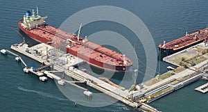 The tanker near a mooring