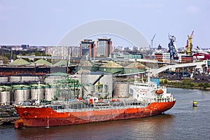 Tanker port terminal and cargo ship, Rotterdam, Netherlands