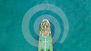 Tanker ship carrying oil and gas in the sea support freight transportation import export business logistic, Aerial view tanker