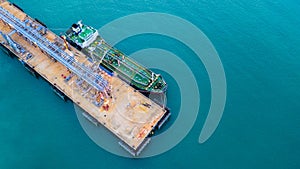 Tanker ship loading in port view from above, Tanker ship logistic import export business and transportation, Aerial view