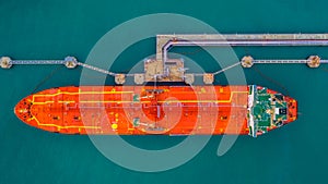 Tanker ship loading in port view from above, Tanker ship logistic import export business and transportation, Aerial view