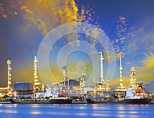 Tanker ship and petrochemical oil refinery industry plant with b