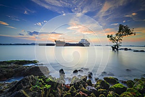 Tanker Ship in sunset  Batam Island