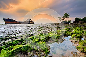 Tanker Ship in sunset  Batam Island
