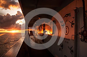 Tanker ship at sunset