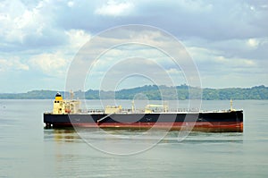 Tanker ship transiting through Panama Canal.