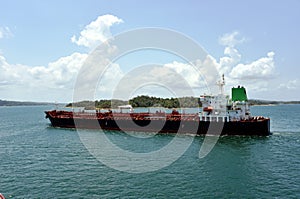 Tanker ship transiting through Panama Canal