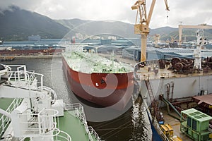 Tanker in shipyard