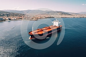 tanker transporting and storing oil for shipment, during clear skies and calm sea conditions at noon, Generative AI