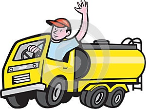 Tanker Truck Driver Waving Cartoon