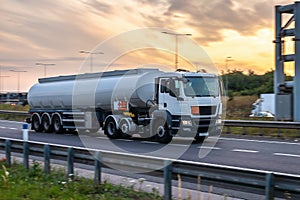 Tanker truck in motion on the motorway