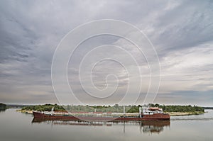 The tanker of the type river-sea sailing on the river