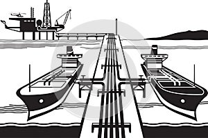 Tankers loading petrol from offshore oil rig