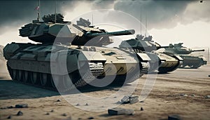 Tanks in a battlefront background. Generative AI