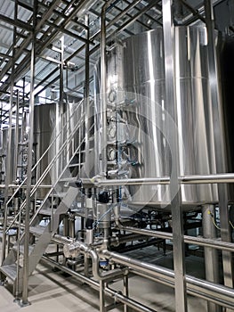 Tanks at the dairy plant. Technological equipment at a modern dairy plant