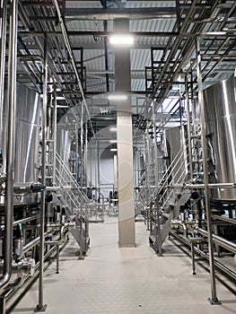 Tanks at the dairy plant. Technological equipment at a modern dairy plant