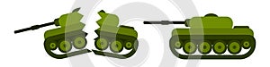 tanks in flat style broken and whole. vector image