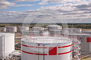 Tanks with oil for further transportation of oil through pipes at an oil refinery and oil pumping station