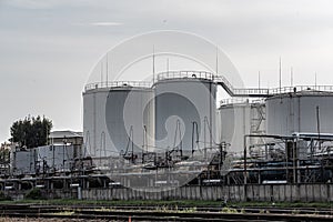 Tanks oil storage against the solf sky. Storage tanks for petroleum products. Equipment refinery