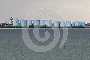 Tanks of oil terminal harbor