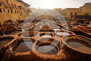Tanneries of Fes old traditional factory, Morocco