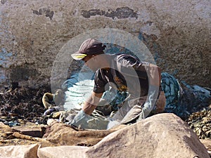 Tannery worker in Marrakech Morocco
