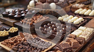 A tantalizing display of different types of chocolate and tools used in a chocolatemaking class