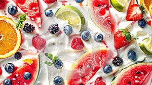 Tantalizing Yogurt Delight: Enjoy the Burst of Flavor from Crisp Watermelon, Plump Blueberries, Tangy Lime, Zesty Orange, Juicy