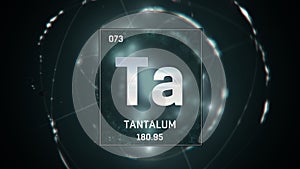 Tantalum as Element 73 of the Periodic Table 3D illustration on green background photo