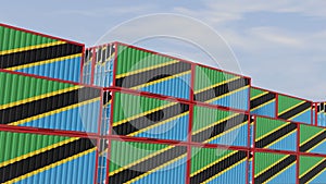 Tanzania flag containers are located at the container terminal. Concept for Tanzania import and export 3D