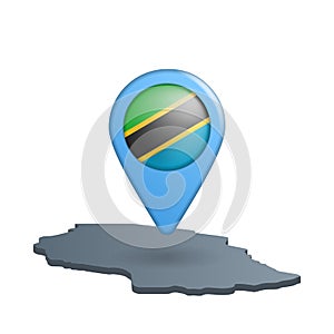 Tanzania flag map pin on white