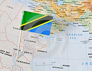 Tanzania flag pin on map