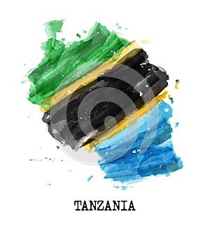 Tanzania flag watercolor painting design . Country map shape . Vector
