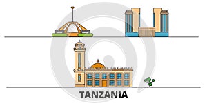 Tanzania flat landmarks vector illustration. Tanzania line city with famous travel sights, skyline, design.