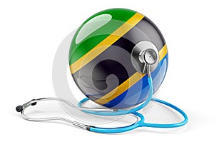 Tanzanian flag with stethoscope. Health care in Tanzania concept, 3D rendering