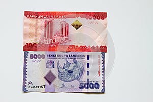 Tanzanian Shillings over white background