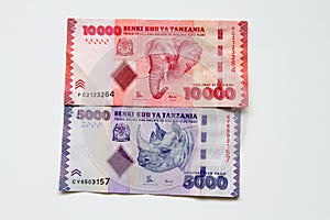 Tanzanian Shillings over white background