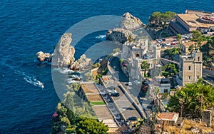 Scenic view of Taormina coastline, province of Messina, Sicily, southern Italy.