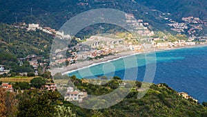 Taormina, Italy - Panoramic view of Taormina, Mazzaro with the s