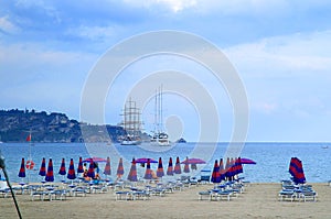 Taormina Mare or Mazzaro with Isola Bella and beach, Taormina, Sicily, Italy