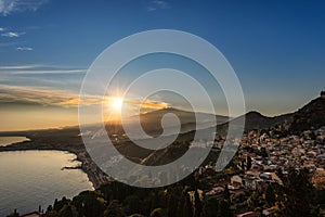 Taormina and Mount Etna Volcano in Sicily Italy