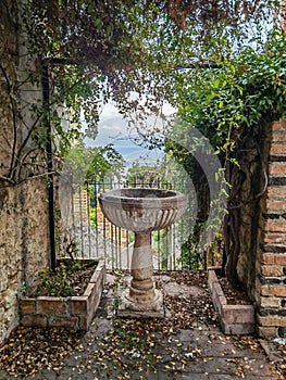 Taormina, Sicily, Italy. Antique baptismal font