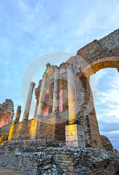Taormina, Sicily, Italy. Antique greek roman theater