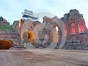 Taormina, Sicily, Italy. Antique greek roman theater