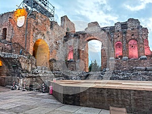 Taormina, Sicily, Italy. Antique greek roman theater