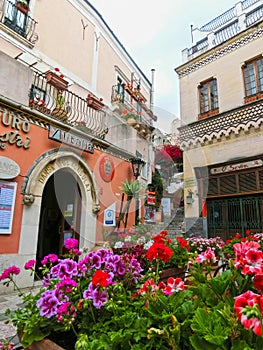 Taormina, Sicily, Italy - May 05, 2014: View over the street in Taormina, Sicily, Italy, Europe