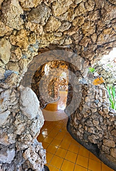 Taormina, Sicily, Italy. Stone caves carved in the Isola Bella