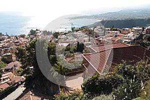 taormina sicily italy wide shot homes houses buildings on mountain cliff hill 182 p